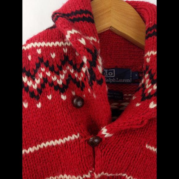 [SOLD] POLO RALPH LAUREN Wool Hand Knit Shawl Collar Sweater Southwestern Size M - Picture 5 of 5